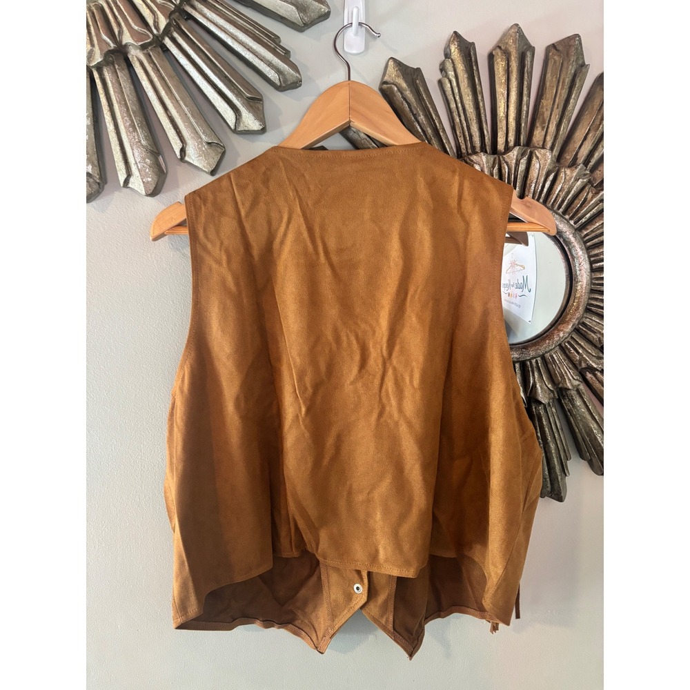 Faux Suede Fringe Vest Brown Western Boho Festival Layer Size XL - Picture 3 of 5